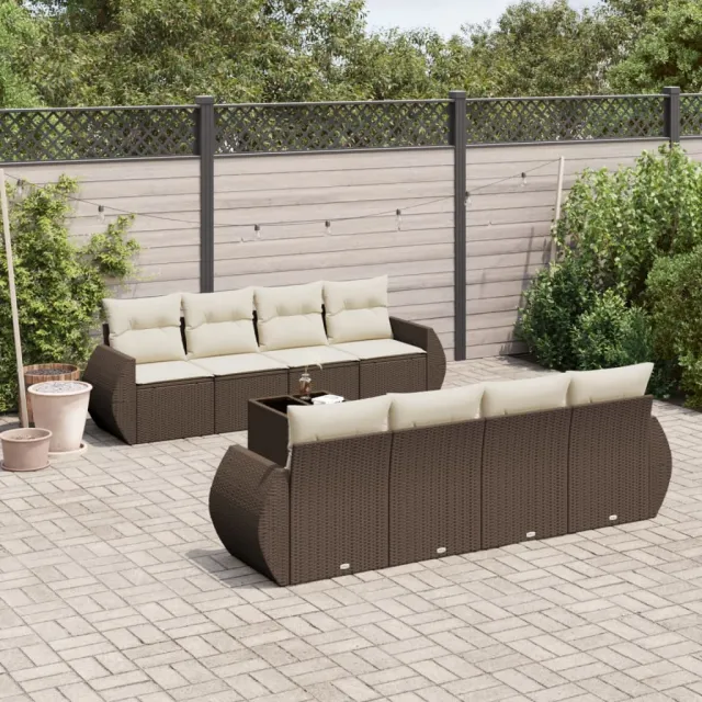 vidaXL 9-delige Loungeset met kussens poly rattan bruin, foto 2