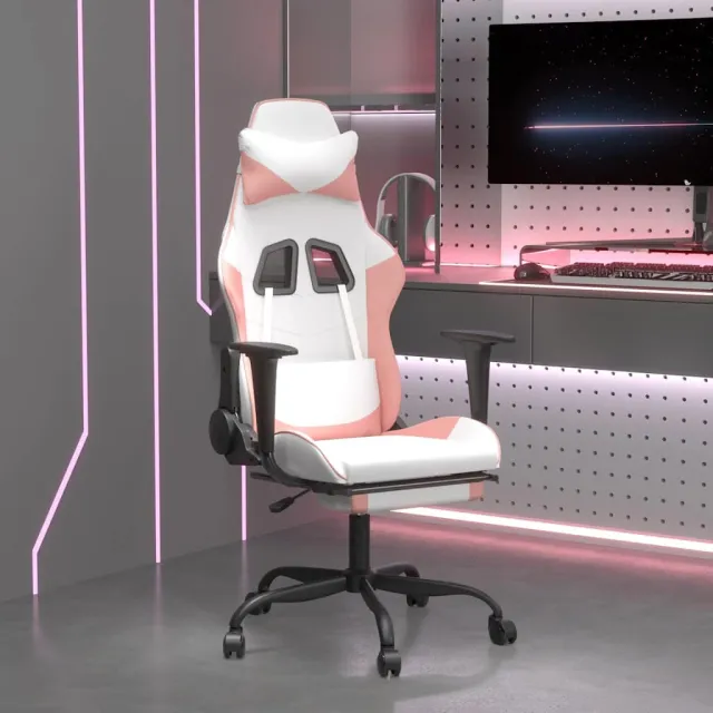 vidaXL Gamestoel met voetensteun kunstleer wit en roze, foto 2