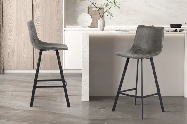 Rousseau Barstoel - Counterstoel Ozan - grijs - zithoogte 68cm - Set van 2