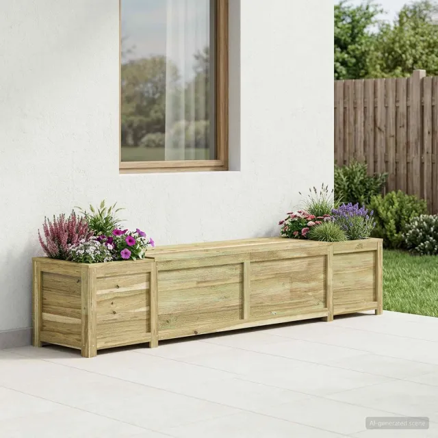 vidaXL Tuinbank met opbergruimte en plantenbak 193,5 x 40 x 41 cm bruin, foto 2