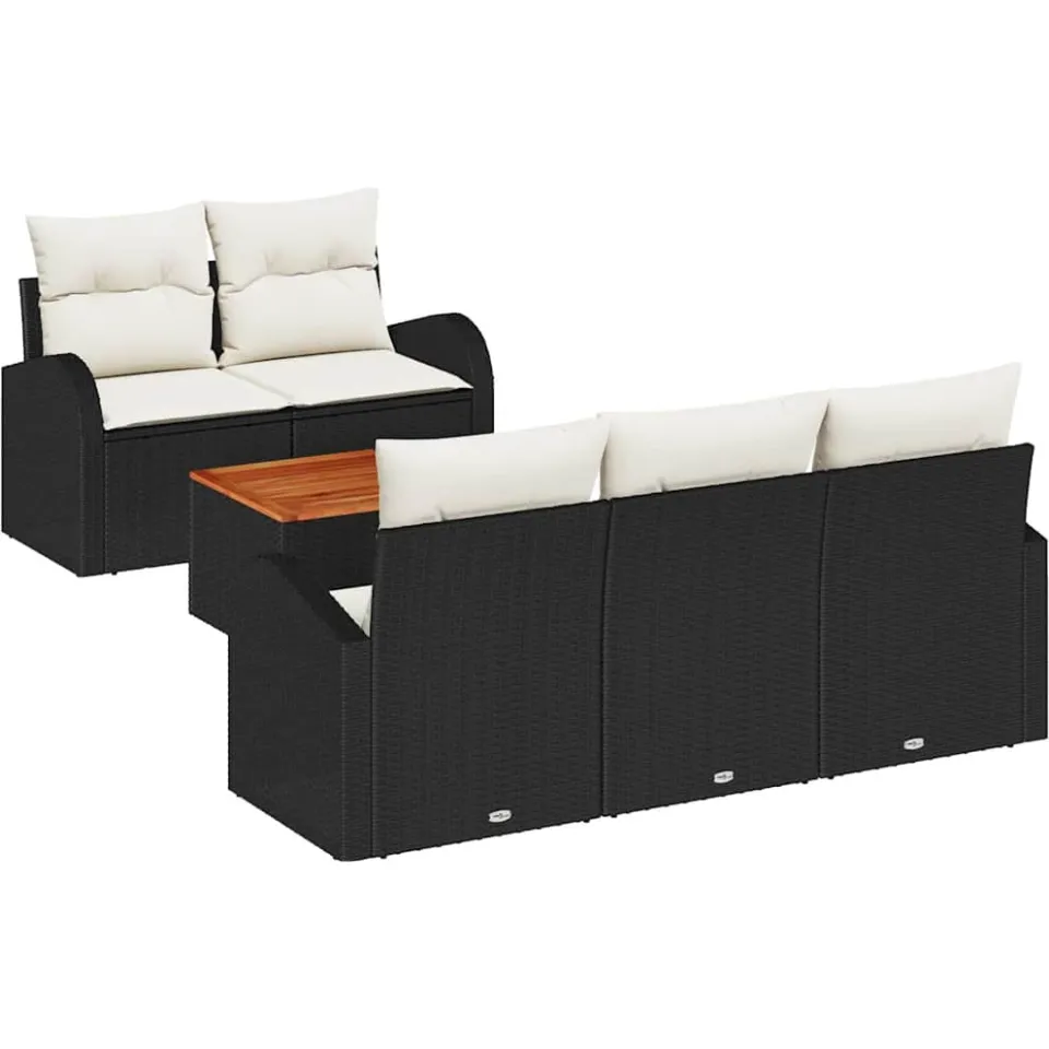 vidaXL Tuinbankenset 6 st Zwart en Crème poly rattan