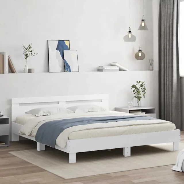 vidaXL Bedframe met hoofdeinde en LED wit 180x200 cm