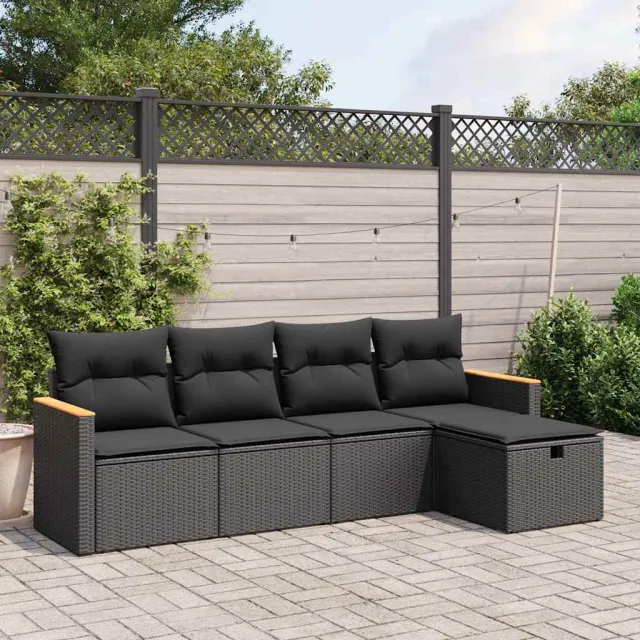 vidaXL 5-delige Loungeset met kussens poly rattan zwart, foto 2