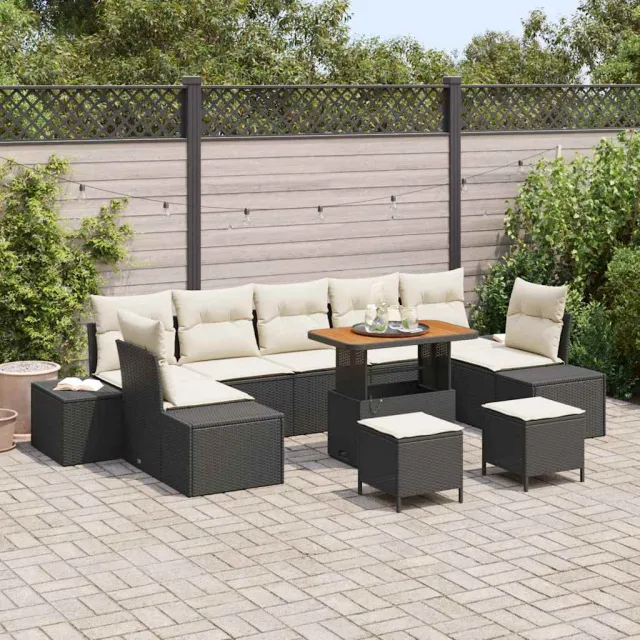 vidaXL Tuinbankenset 10 st Zwart poly rattan, foto 2