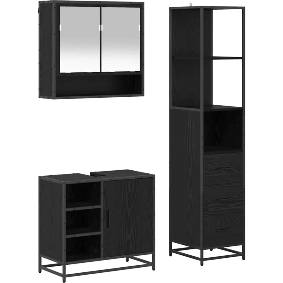 vidaXL Badkamermeubelset 3 st Zwart Eiken 35 x 37,5 x 166 cm
