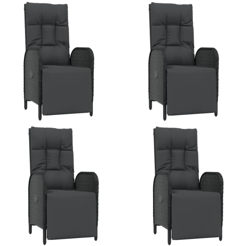 vidaXL 5-delige Tuinset met kussens poly rattan zwart