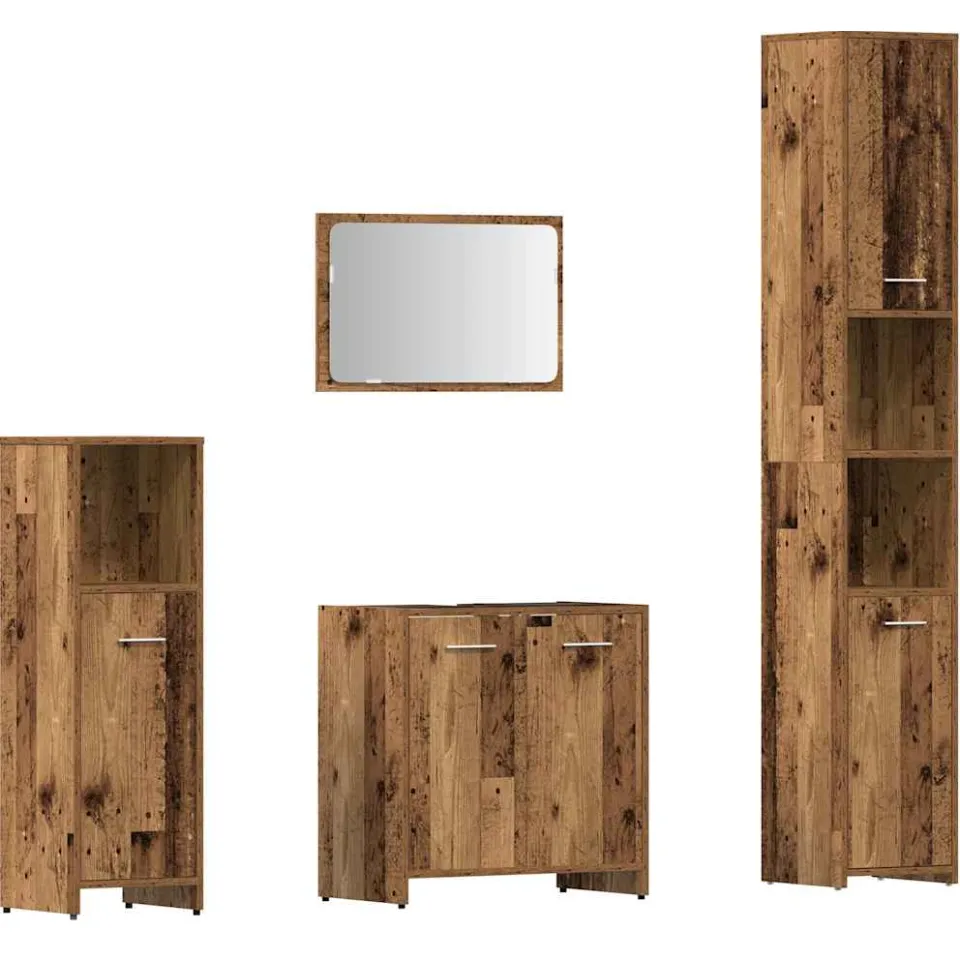 vidaXL 4-delige Badkamermeubelset bewerkt hout oud houtkleurig bruin, foto 3
