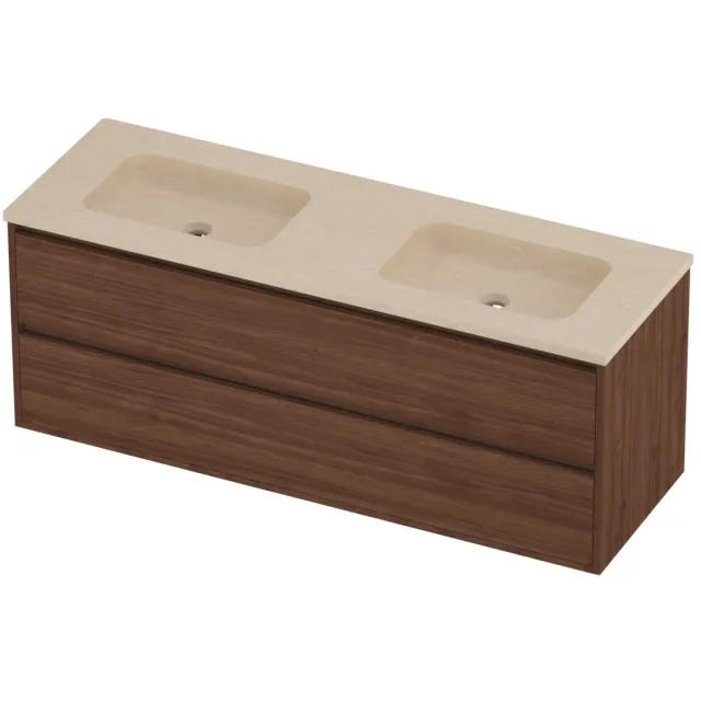 Proline Rollo Badmeubelset Hardsteen Elegant 140x46x54 cm Sand Stone Indian Walnut Houtlook