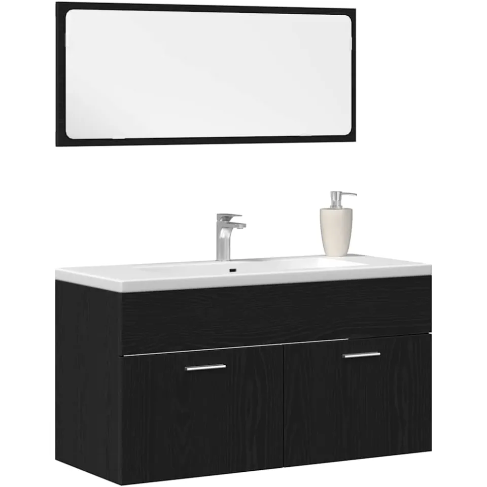 vidaXL Badkamermeubelset 2 st Zwart Eiken 90 x 38,5 x 46 cm