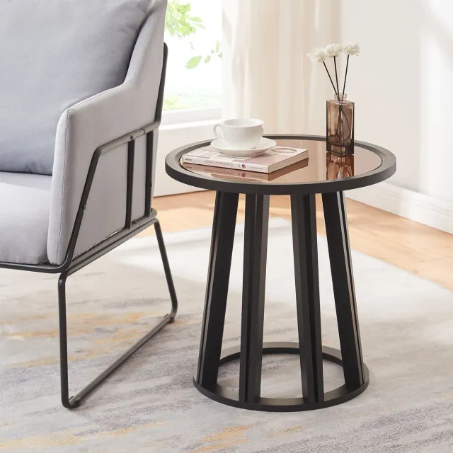 en.casa Bijzettafel Burgess 51xØ51 cm zwart en walnootkleurig [en.casa]