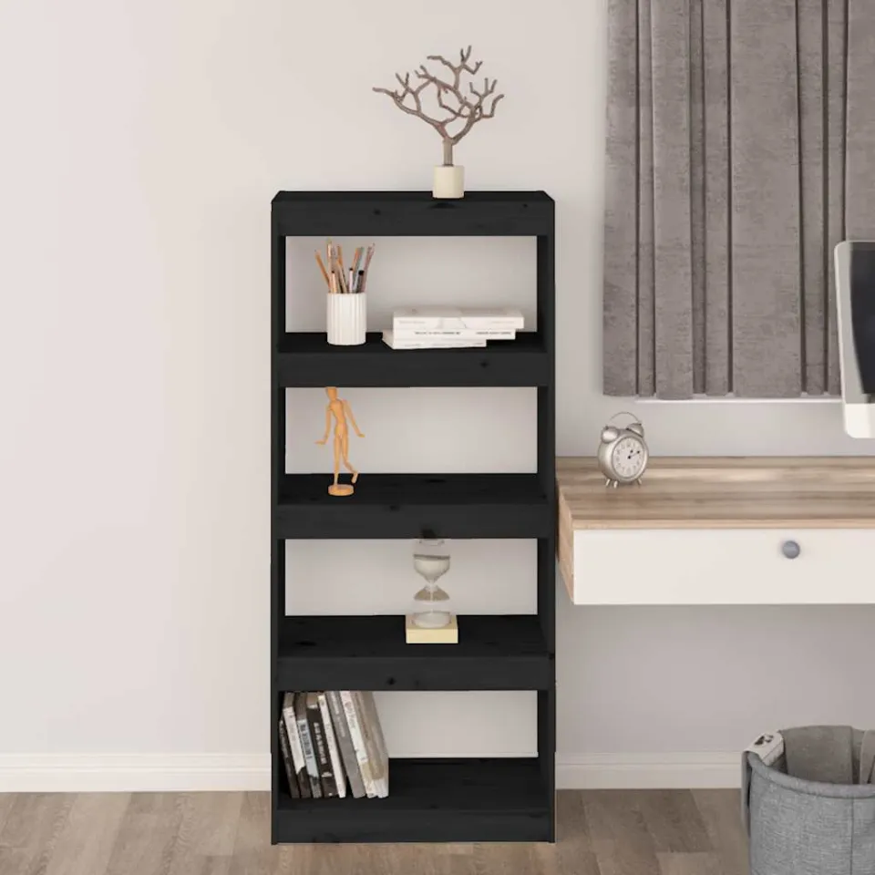 vidaXL Boekenkast/kamerscherm 60x30x135,5 cm massief grenenhout zwart, foto 3