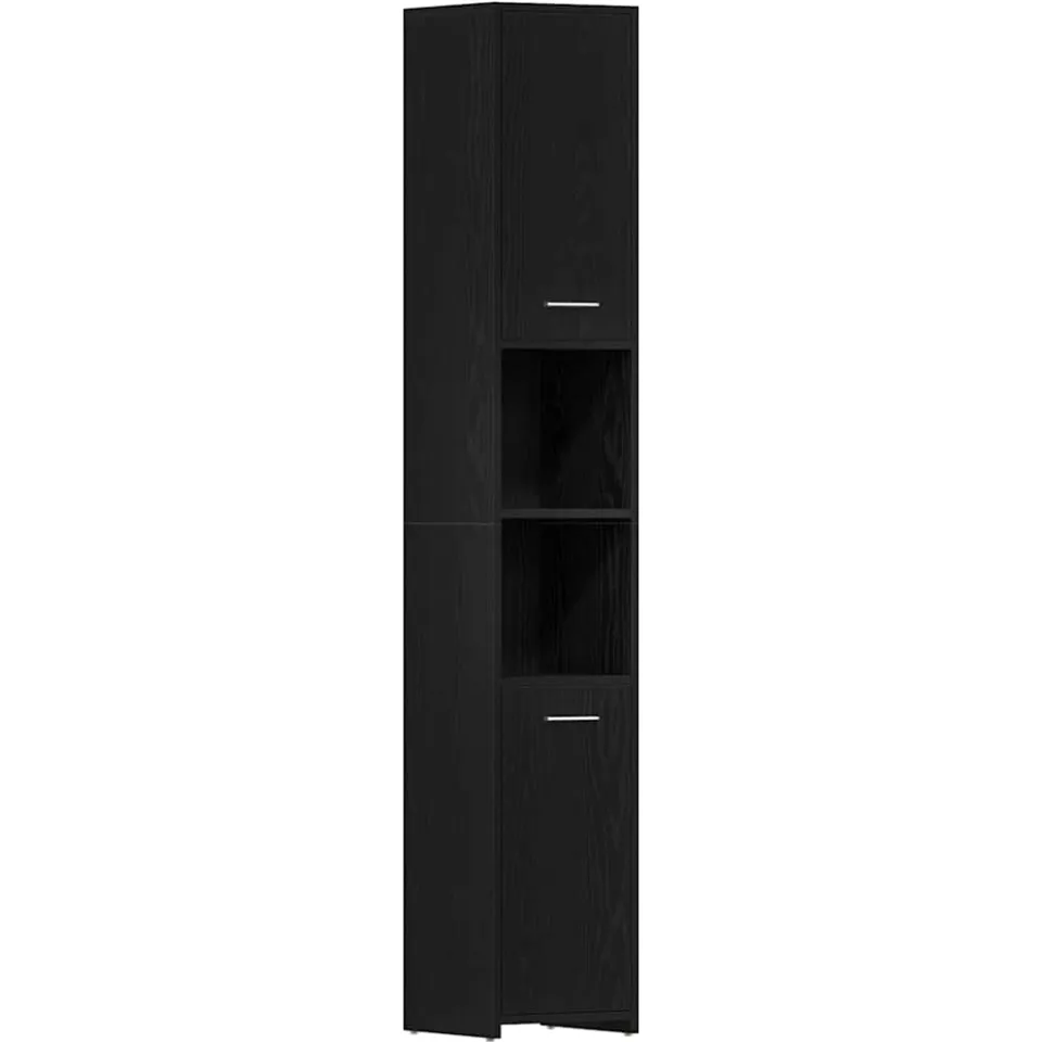 vidaXL Badkamerkast Zwart Eiken 30x30x183,5 cm Bewerkt Hout