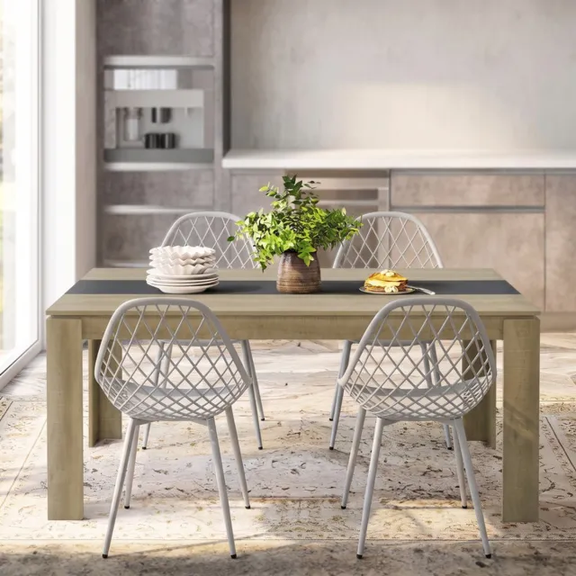 EGGREE 4-delige eettafel- en stoelenset; een eettafel- en stoelenset geschikt voor 4 personen - inclusief stoelen; geschikt voor keuken, eetkamer of woonkamer (eettafel 160 x 80 x 75 cm + 4 Grijze eetkamerstoelen). Eikenkleur1+4Grijs