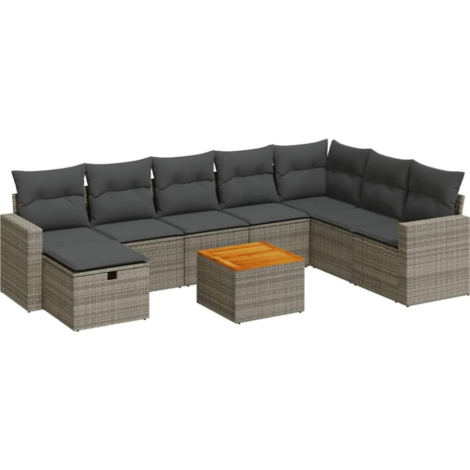 vidaXL 9-delige Loungeset met kussens poly rattan grijs, foto 3