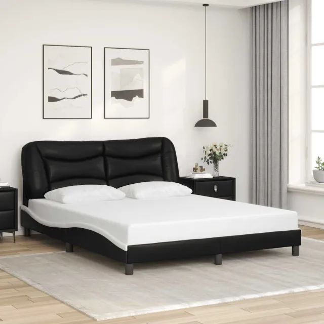 vidaXL Bedframe zonder matras "Hvar" kunstleer zwart en wit 160x200 cm