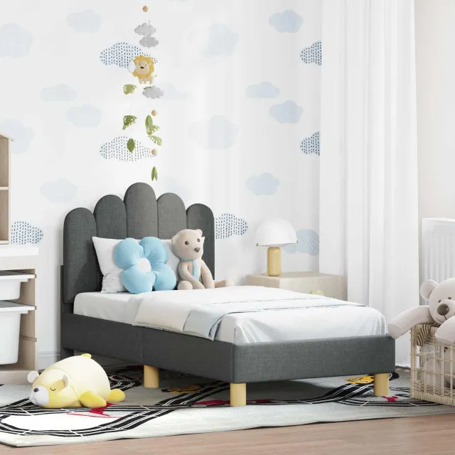 vidaXL Peuterbedframe met hoofdbord Donkergrijs 70 x 140 cm Stof