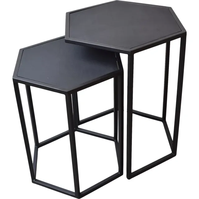 LOFT42 Salontafel set zeshoek - Zwart mangohout - Metaal