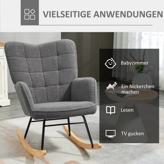 HAUSS SPOLE Schommelstoel Fauteuil - Beklede Relaxstoel Met Armleuningen En Houten Schommelbasis - Voor Woonkamer En Slaapkamer - Donkergrijs