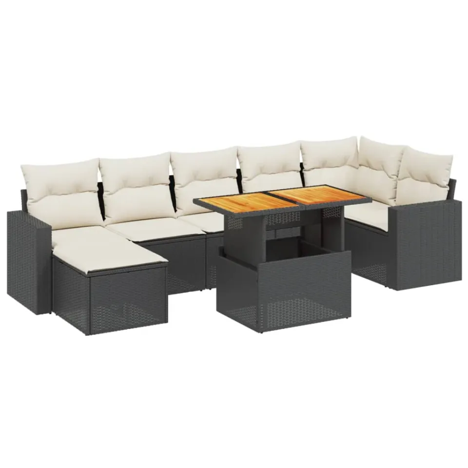 vidaXL 8-delige Loungeset met kussens poly rattan zwart