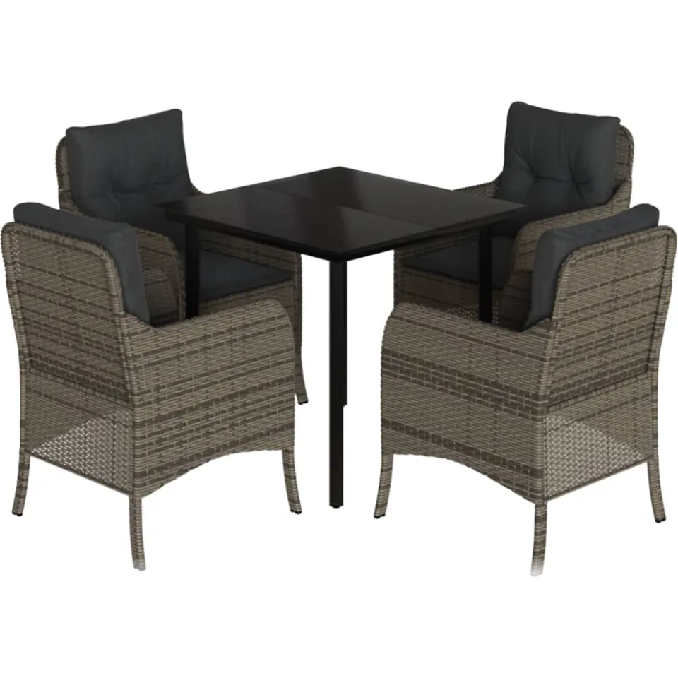 vidaXL 5-delige Tuinset met kussens poly rattan grijs