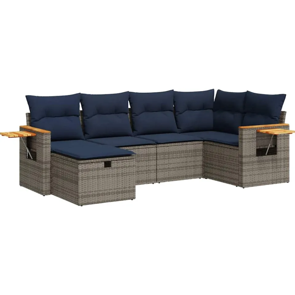 vidaXL 6-delige Loungeset met kussens poly rattan grijs, foto 3