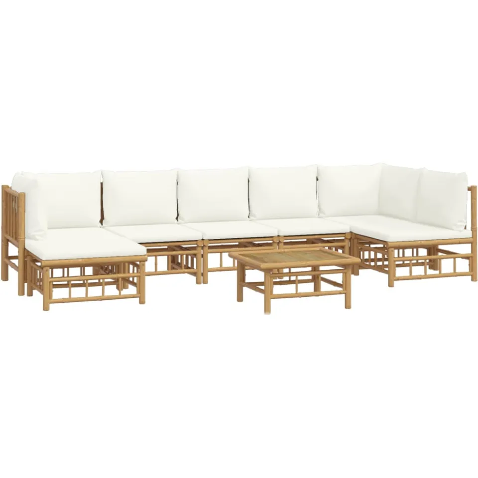 vidaXL 8-delige Loungeset met kussens bamboe crèmewit, foto 2