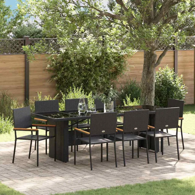 vidaXL Tuin eettafelset 9 st Zwart poly rattan, foto 2