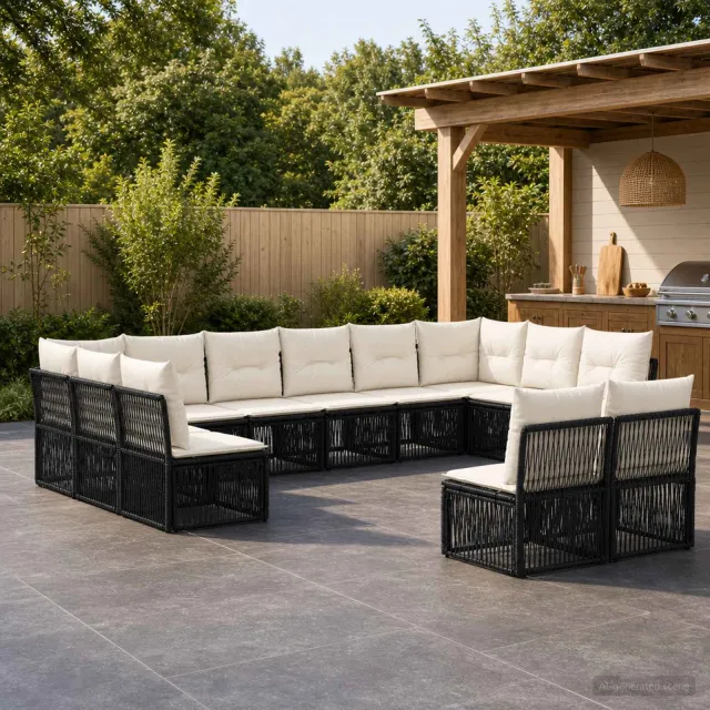 vidaXL Tuinbankenset 12 st 12-zits Zwart poly rattan, foto 2