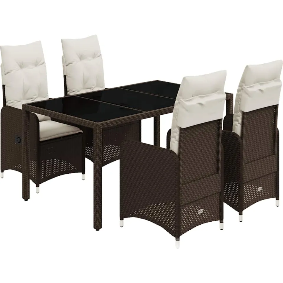 vidaXL 5-delige Bistroset met kussens poly rattan bruin, foto 3