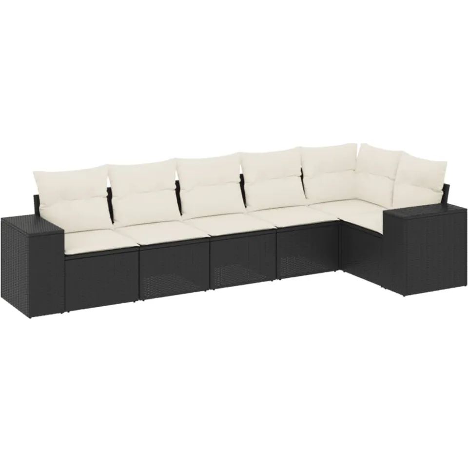 vidaXL 6-delige Loungeset met kussens poly rattan zwart, foto 3