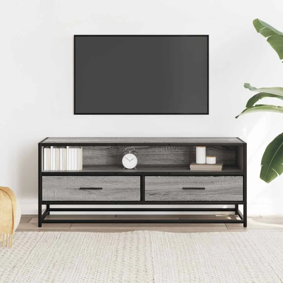 vidaXL Tv-meubel 100x34,5x40 cm bewerkt hout metaal grijs sonoma eiken, foto 3