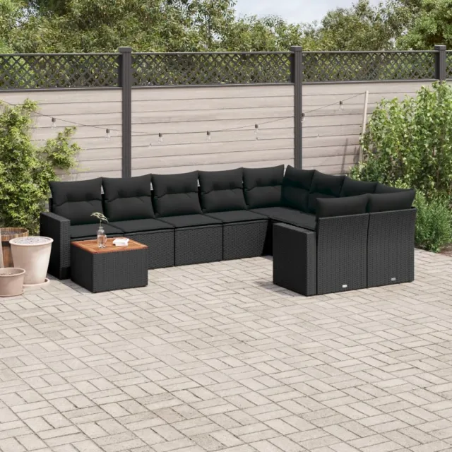 vidaXL 10-delige Loungeset met kussens poly rattan zwart, foto 2