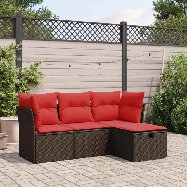 vidaXL 4-delige Loungeset met kussens poly rattan bruin, foto 2