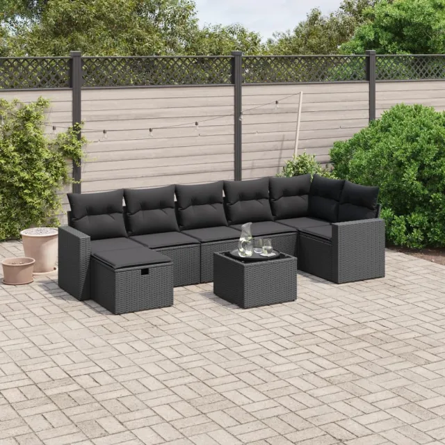 vidaXL 8-delige Loungeset met kussens poly rattan zwart, foto 2