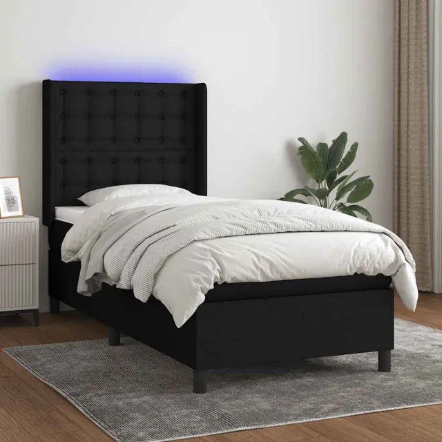 vidaXL Boxspring met matras en LED stof zwart 80x200 cm