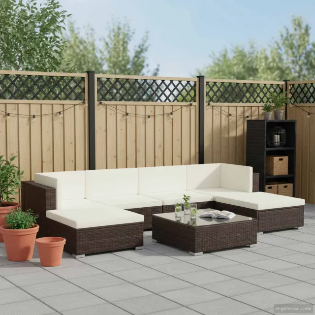 vidaXL 7-delige Loungeset met kussens poly rattan bruin, foto 2