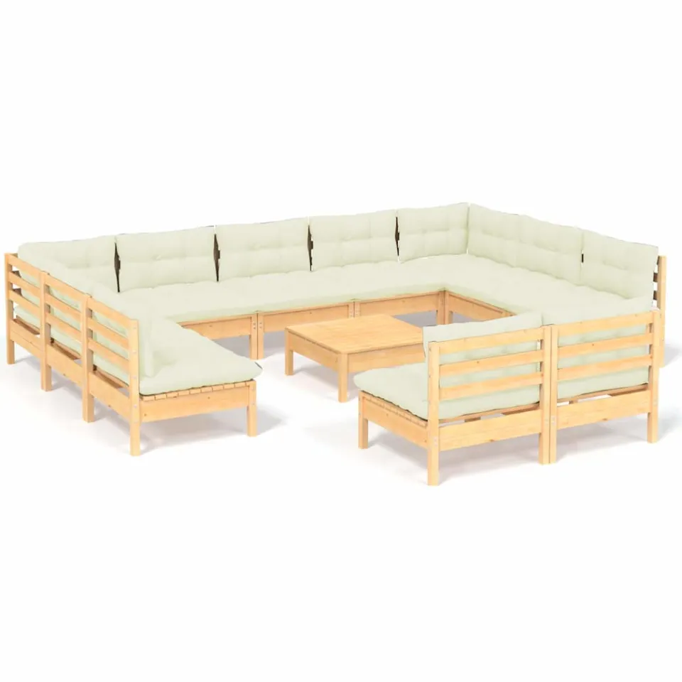 vidaXL 12-delige Loungeset met crèmekleurige kussens grenenhout, foto 4