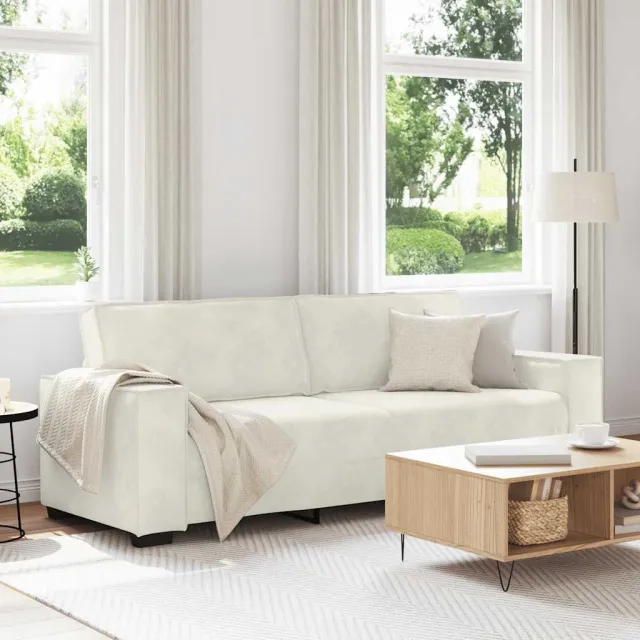 vidaXL Driezitsbank 220x78x84 cm fluweel crèmekleurig