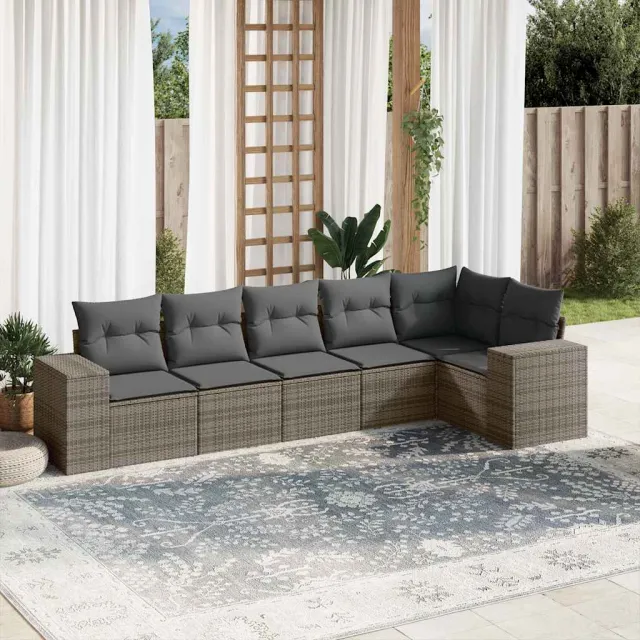 vidaXL 6-delige Loungeset met kussens poly rattan grijs, foto 2