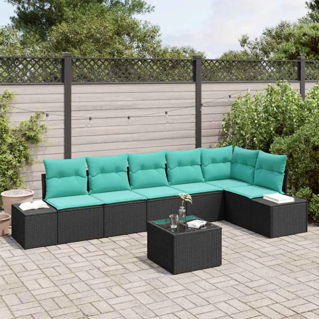 vidaXL Tuinbankenset met opslag Zwart en Turquoise poly rattan, foto 2