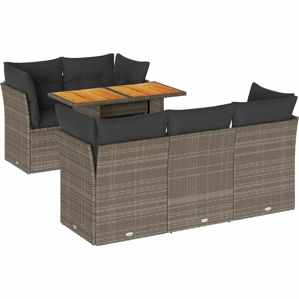 vidaXL 6-delige Loungeset met kussens poly rattan grijs, foto 3
