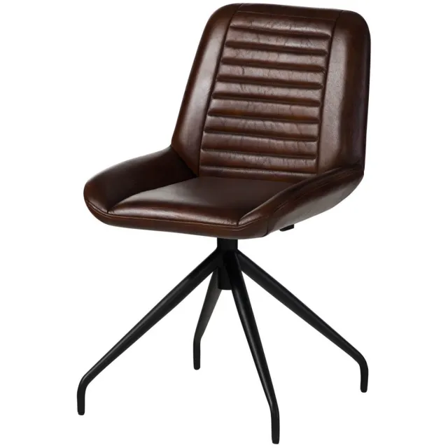 MASSIVMOEBEL24 .DE gestoffeerde stoel bruin echt leer gemonteerd IRON LABEL #109