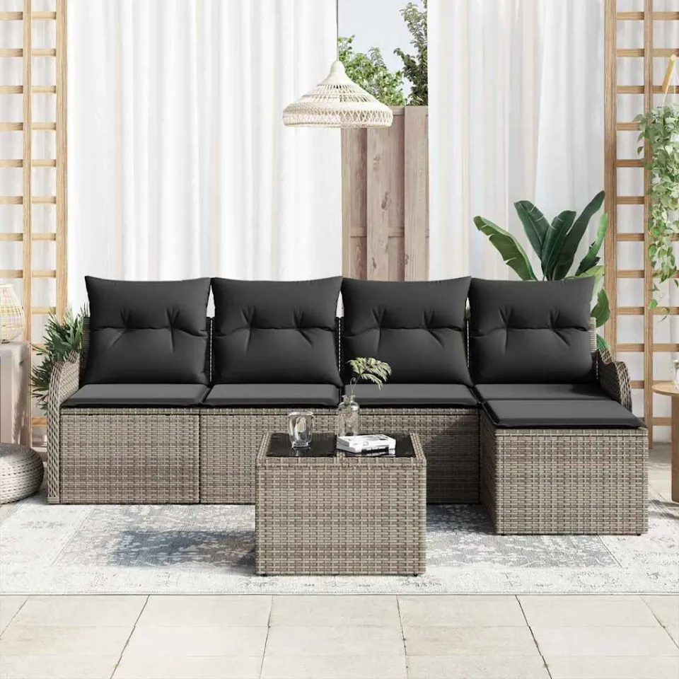 vidaXL Tuin Sofa Set 6 st Grijs poly rattan, foto 3