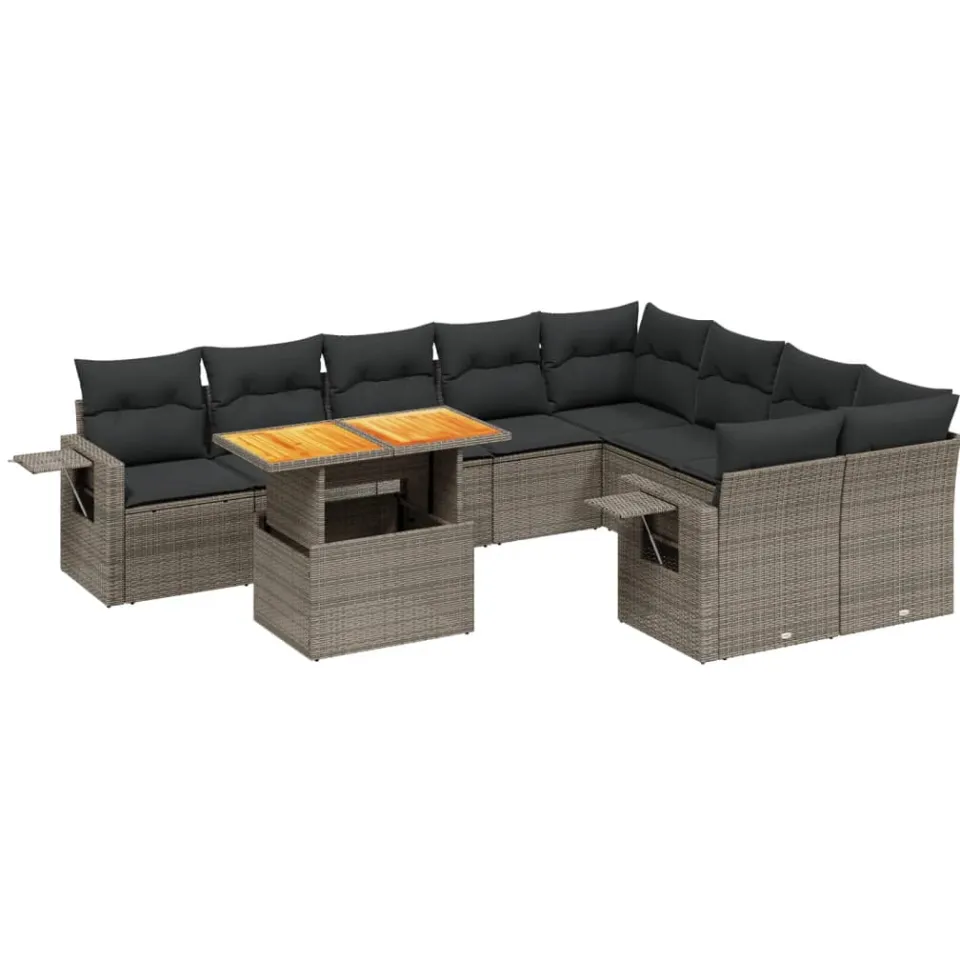 vidaXL 10-delige Loungeset met kussens poly rattan grijs, foto 3
