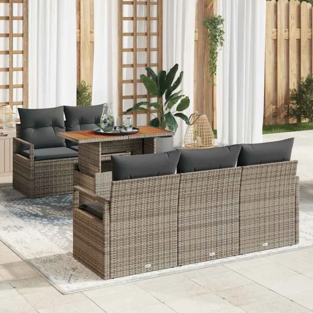 vidaXL Tuin Sofa Set 6 st Grijs Poly riet, foto 2
