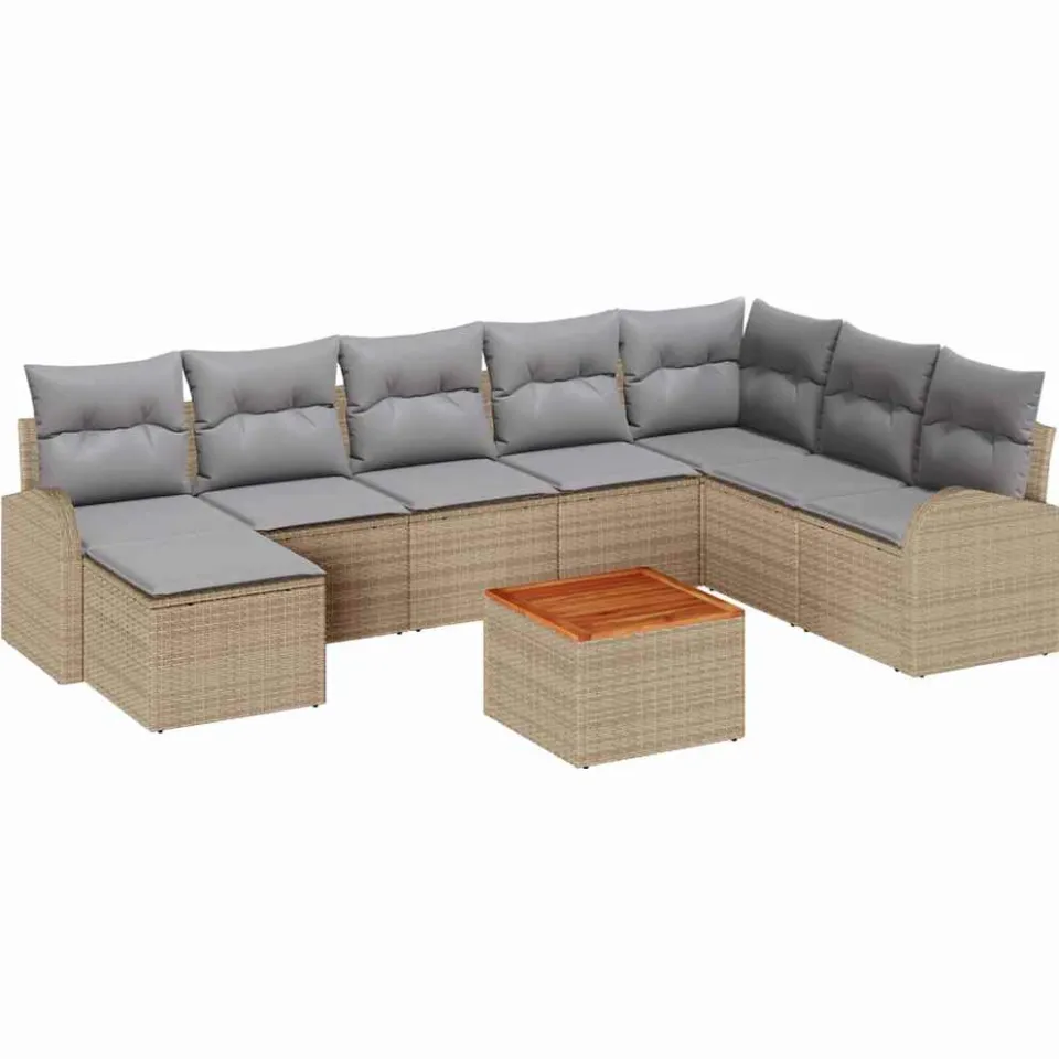 vidaXL Tuinbankenset 9 st Beige poly rattan, foto 3