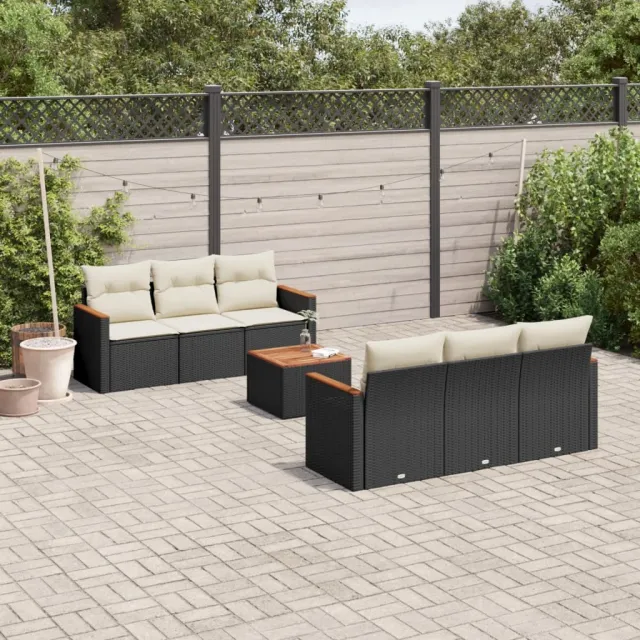 vidaXL 7-delige Loungeset met kussens poly rattan zwart, foto 2