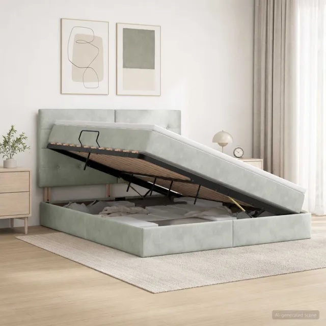 vidaXL Opslag bed met matras Lichtgrijs 140 x 200 cm Fluweel
