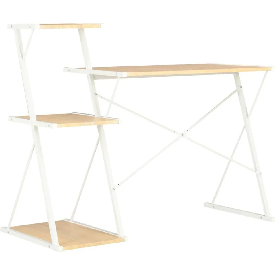 vidaXL Bureau met schap 116x50x93 cm wit en eikenkleurig, foto 3