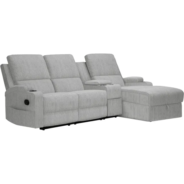 Notio Living DALLAS-Bank, 3-zitter met opbergchaise rechter, handmatige relaxstoel in cordury grijs